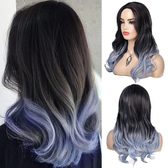 Marda Wigs Curly Wavy Synthetic Ombre Blue - Picture 1 of 6